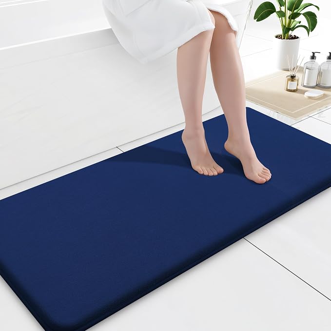 Smiry Memory Foam Bath Mat 47x20, Extra Soft and Absorbent Bathroom Rugs | Navy Blue, Quick Dry Machine Washable Non-Slip Bath Mat for Bathroom Floor, Shower and Tub