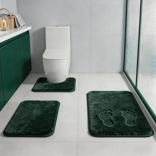 RUN HELIX Bathroom Rugs Sets 3 Piece, Soft Absorbent Memory Foam Bath Mats Set, Dry Fast Bath Mat, Machine Washable Bath Rug Set for Bathroom （Forest Green）