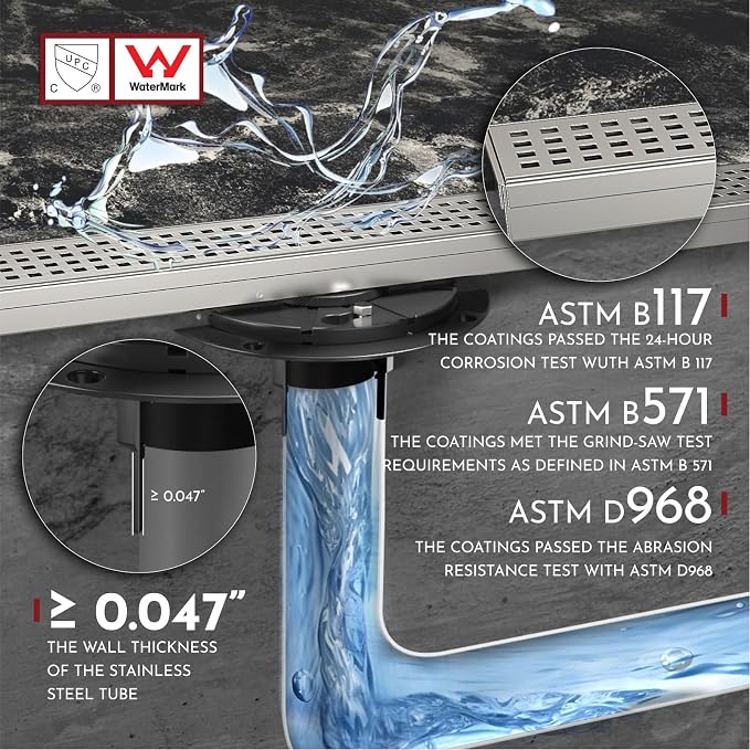 WEBANG 24 Inch Linear Shower Drain Rectangular Floor Drain with Accessories Square Hole Pattern Cover Grate Removable SUS304 Stainless Steel CUPC Certified Brushed Nickel