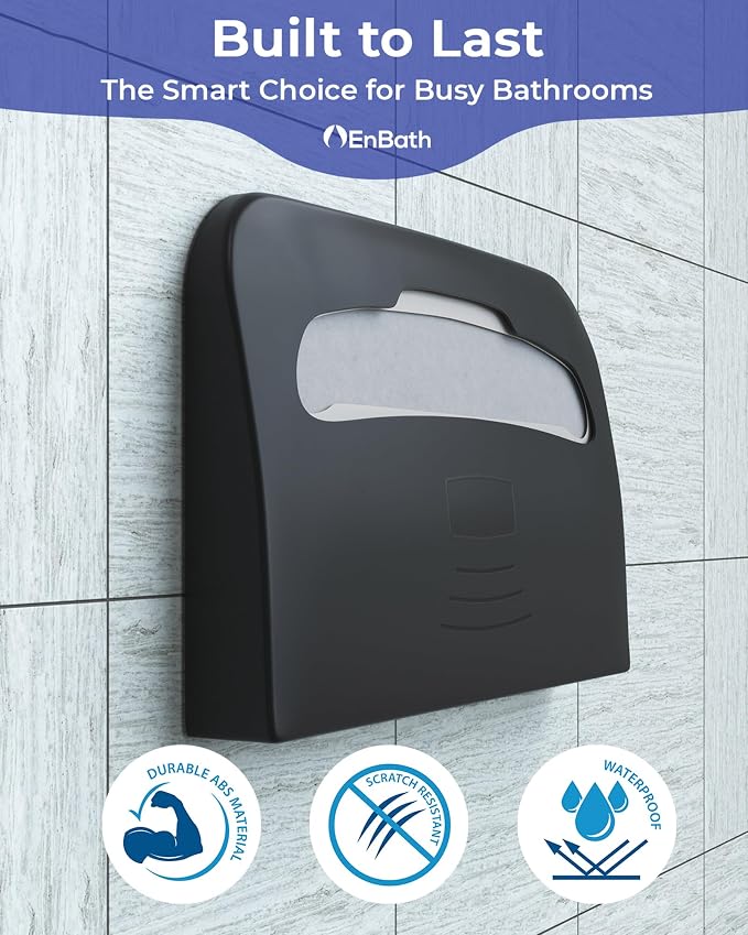Commercial Toilet Seat Cover Dispenser Wall Mount (2-Pack), Black Half-Fold Toilet Seat Cover Holder for Bathroom/Restroom