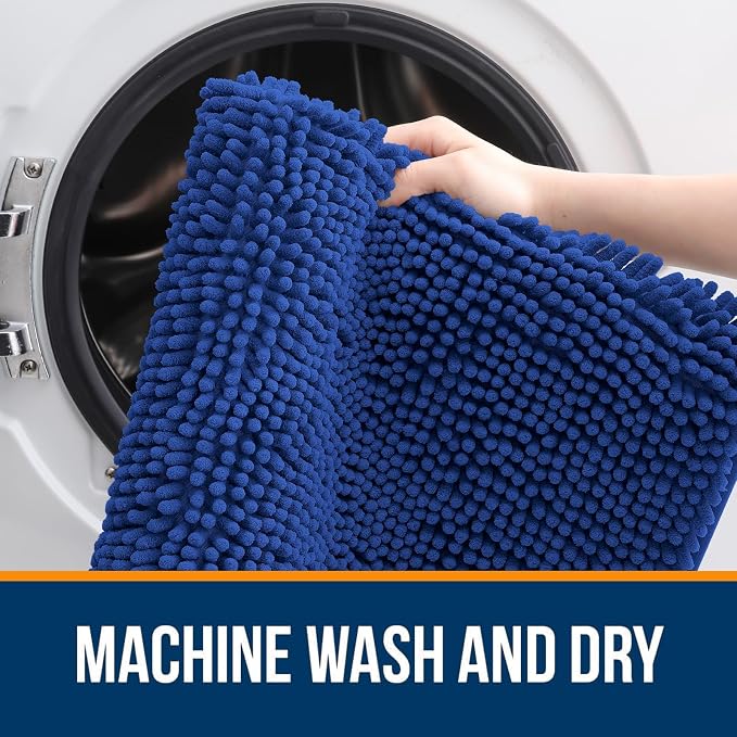 OLANLY Chenille Bathroom Rugs Mats Set 2 Piece, 30"x20"+24"x16", Royal Blue | Ultra Soft Absorbent Bath Rugs Set, Rubber Backing Non-Slip, Quick Dry, Machine Washable Bath Carpet, Home Decor Accessories