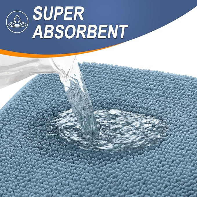 OLANLY Memory Foam Small Bathroom Rugs 24x16, Absorbent Bath Mat, Airy Blue | Soft Quick Dry Bath Rugs, Non-Slip Carpet, Machine Washable Mat for Bathroom Floor, Tub and Shower, Home Decor Accessories