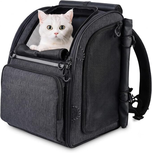Premium Dog & Cat Carrier Backpack for Travel, Hiking & Vet Visits - Solid Durable Pet Backpack with Breathable Mesh, Safety Strap, Anti-Anxiety Curtain & Storage Pockets (Dark Gray)