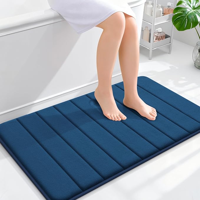 OLANLY Memory Foam Bath Mat 36x24, Super Soft and Absorbent Bathroom Rugs | Navy Blue, Quick Dry Bath Rug, Machine Washable Shower Floor Mats, Bathmat Carpet for Bathroom Floor, Tub and Shower