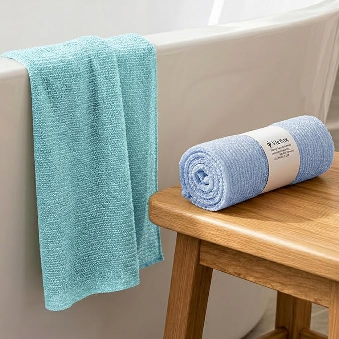 2PCS Exfoliating Washcloth Towel - Exfoliating Body Scrubber Exfoliator, Loofah Sponge Wash Cloth, Korean & Japanse & African Net Sponge Rag - Back Scrubber Washer (Lake Blue+Blue)