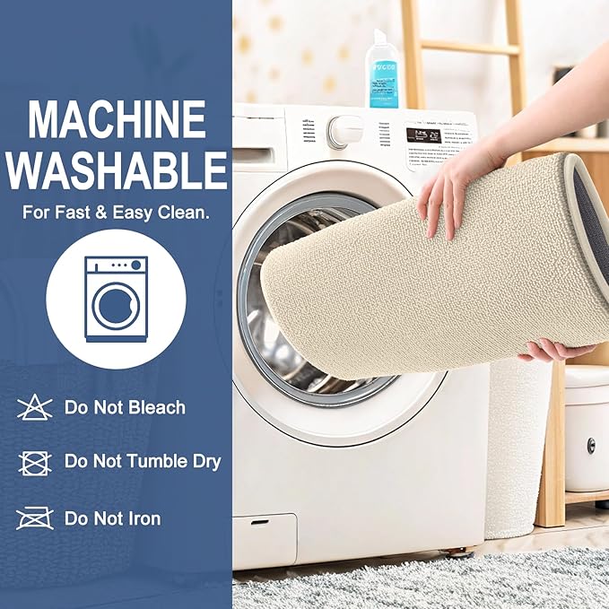 OLANLY Memory Foam Bathroom Runner Rug 47x20, Absorbent Long Bath Mat, Sand | Soft Quick Dry Bath Rugs, Non-Slip Carpet, Machine Washable Mat for Bathroom Floor, Tub and Shower, Home Decor Accessories