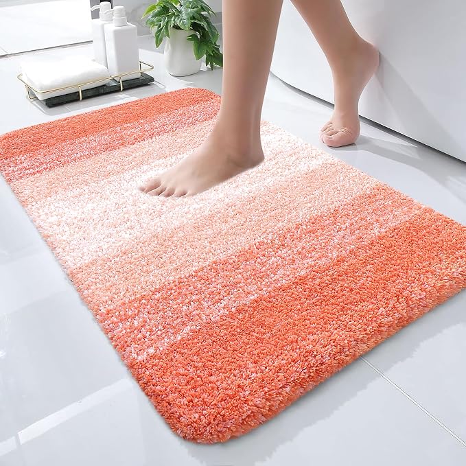 OLANLY Small Bathroom Rugs 24x16, Extra Soft Absorbent Microfiber Bath Rugs | Coral, Non-Slip Quick-Drying Rubber Backing, Washable Plush Bath Mat for Floor, Tub and Shower, Home Decor Accessories