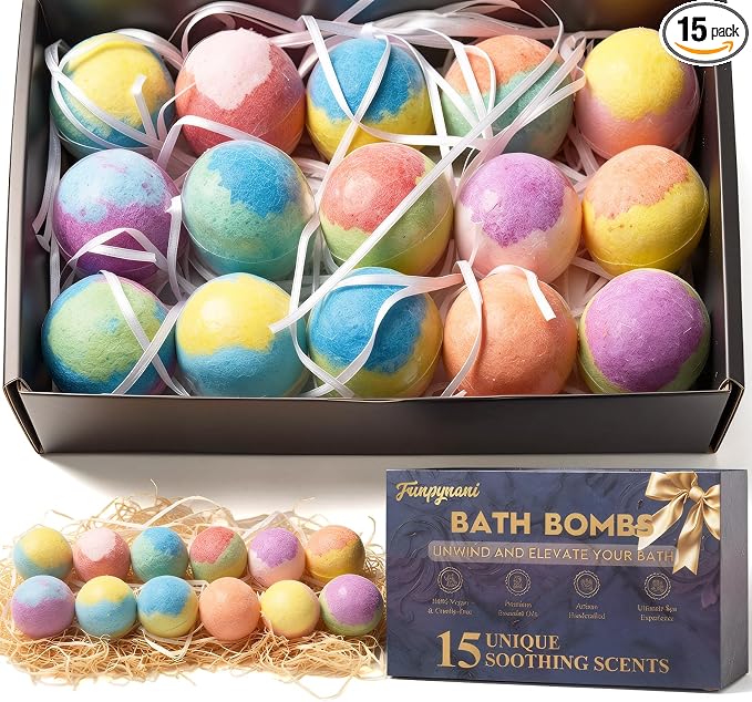 15 Pack Bath Bombs Gift Set for Women - 15 Unique Scents & Colors, Organic Handmade Bubble Bath Balls with Essential Oils & Shea Butter, Relaxing Spa Fizzies, Birthday Gifts for Mom Wife