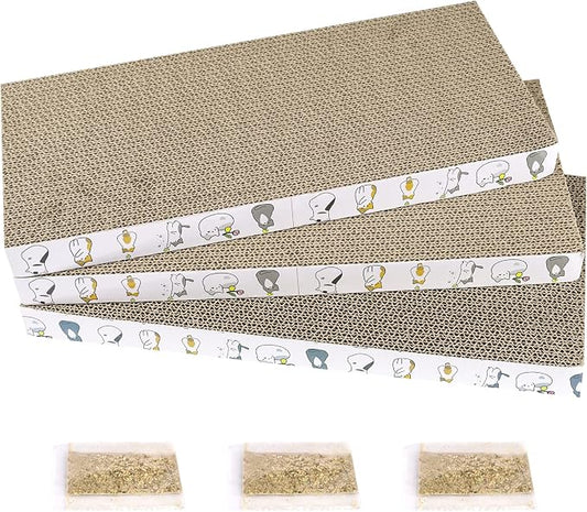 PatiencET Cat Scratcher Cardboard 3 PCS with Catnips | Flat Double-Sided, Scratch Pad, For Indoor Small Medium Cats Kittens