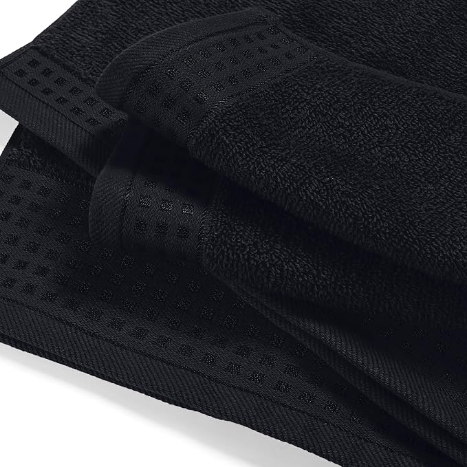 GLAMBURG Ultra Soft 3 Pack Cotton Towel Set, Contains a Bath Towel 28x55 inch, a Hand Towel 16x24 inch & a Wash Coth 12x12 inch, Ideal Everyday use, Compact & Lightweight - Black