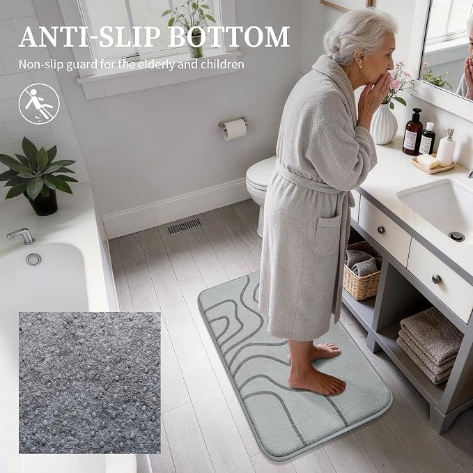 YIHOUSE Memory Foam Bathroom Rugs Sets 3 Piece, Ultra Soft Bath Mat, Grey | Ultra Soft, Extra Thick Bath Mat, Absorbent, Non-Slip, Machine Washable, For Tub, Shower & Home Decor Accessories