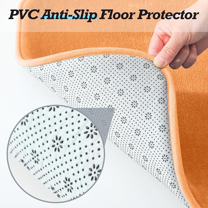 Bathroom Rugs Sets 3 Piece, Non-Slip & Quick Dry Bath Mat Set, Ultra Soft Velvet Bath Rugs for Bathroom, Toilet and Shower Floor, Orange