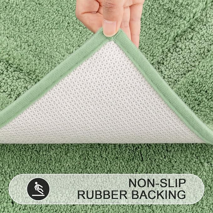 SHACOS Microfiber Bathroom Rugs Set of 3 with Toilet Lid Cover Non Slip | Washable Bath Mat Absorbent Bathroom Carpet 16"x24"+U Shape Toilet Rug 20"x24"+Toilet Lid Cover 19"x21", Sage Green