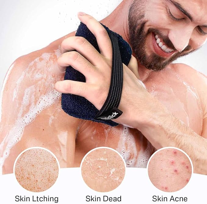 Exfoliating Body Scrubber & Shower Exfoliator – Mens Body Scrubber & Womens Sponge, Exfoliating Washcloth with Handle, Dead Skin Remover Loofah for Men (2 Pack)