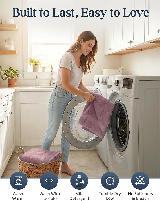 LANE LINEN Bath Towel Set Absorbent Quick Dry 100% Cotton - Wishful Mauve | Cotton Bath Towel Set - OEKO-TEX Certified, Ring-Spun Durability, Terry Weave Comfort, Hotel-Style Look