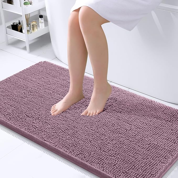 OLANLY Bathroom Runner Rugs 44x24, Extra Soft Absorbent Chenille Bath Rugs | Deep Plum, Quick-Drying Rubber Backing, Washable Long Bath Mat for Bathroom Floor, Tub and Shower, Home Decor Accessories
