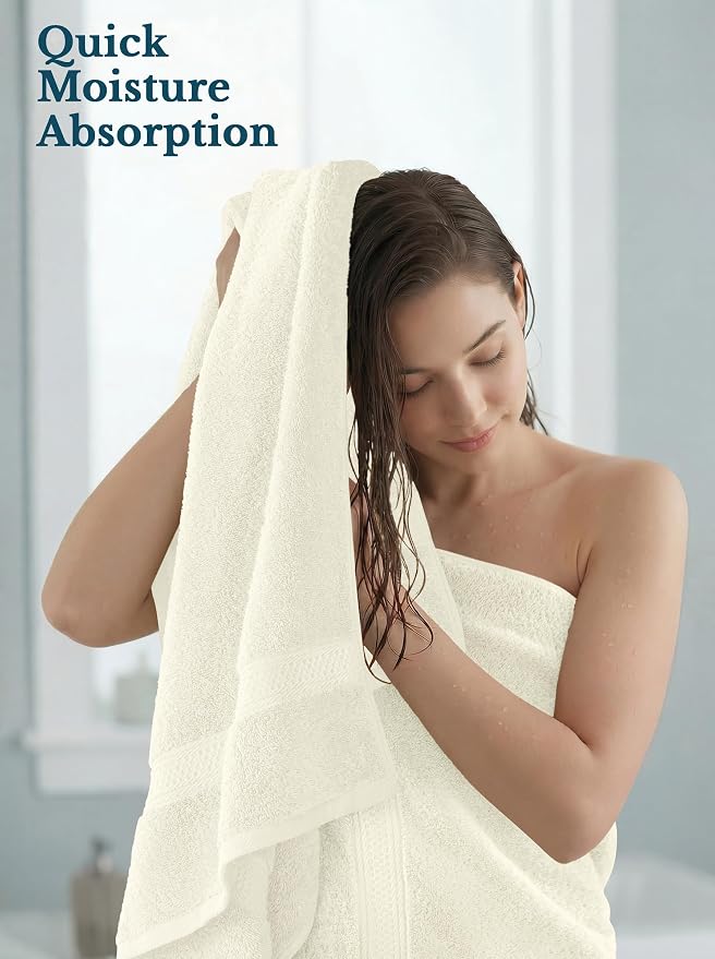 Utopia Towels 8 Pack Premium Bath Towels Set, 27 by 54 Inches, 100% Ring Spun Cotton 600GSM, Lightweight and Highly Absorbent Quick Drying Towels, Perfect for Daily Use, Ivory