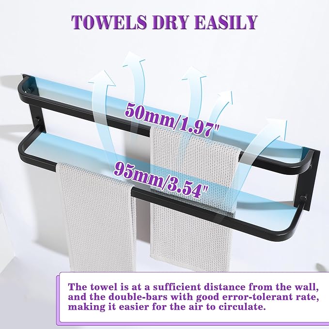 Alise Double Towel Bars 24 Inch, Towel Rack for Bathroom Stainless Steel Bathroom Towel Rack Wall Mounted Towel Holder, Matte Black