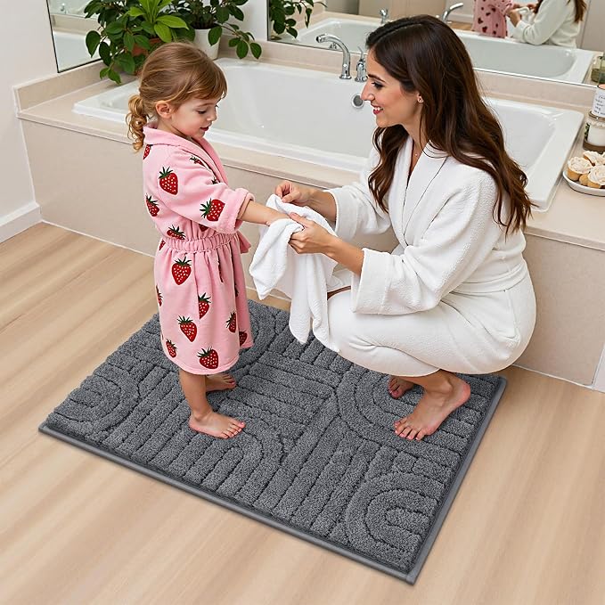 Vaukki Grey Bathroom Rugs Sets 3 Piece, 32x20+26x18+24x20 Inch | Washable Non Slip Soft Bath Mats for Shower and Tub, Plush Absorbent Microfiber Toilet Rug U Shaped