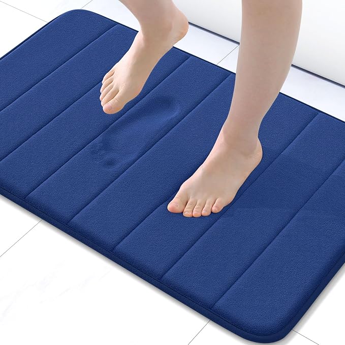 Buganda Memory Foam Bath Mat 30 x 20, Ultra Soft Absorbent Bathroom Rugs | Navy Blue, Machine Washable Quick Dry Bath Mats for Bathroom Floor, Shower and Tub, Home Decor Accessories