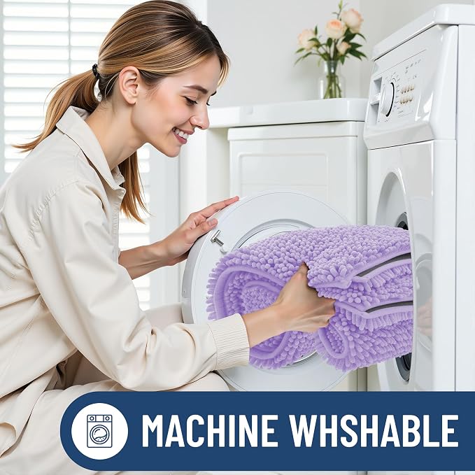 Smiry Chenille Bathroom Rugs Sets 2 Piece (30x20+24x16, Purple) | Soft Absorbent Machine Washable Non Slip Shaggy Bath Rug Set for Tub, Shower, and Floor, Home Decor