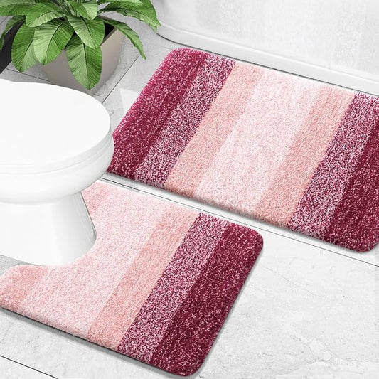 OLANLY Micorfiber Bathroom Rug Set 2 Piece, 30"x20"+U-Shaped 24"x20" | Red, Soft Absorbent Bath Mats and Contour Toilet Rug, Non-Slip, Machine Wash Dry, Plush Shaggy Bath Mats for Bathroom