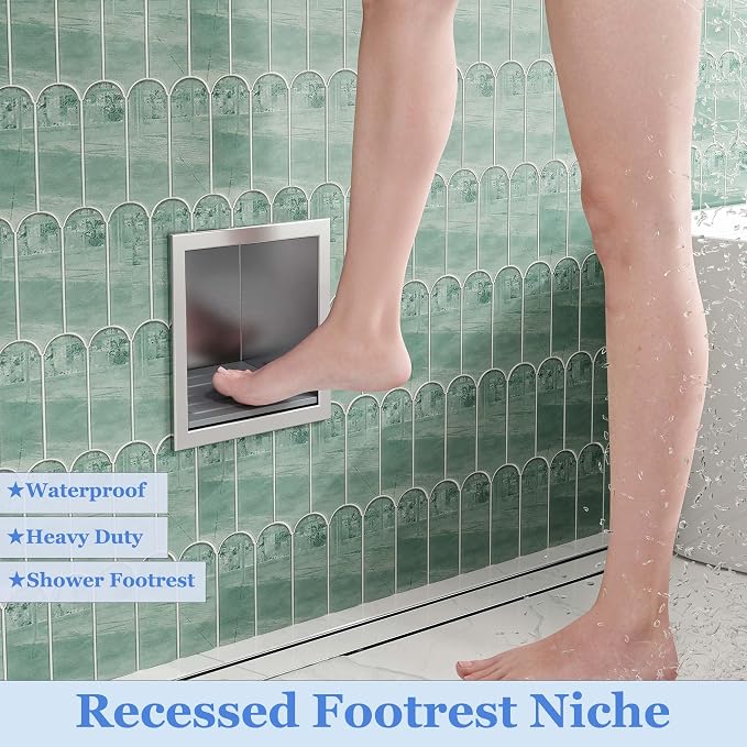 Neodrain Shower Foot Rest for Shaving Legs, 304 Stainless Steel Shower Niche, Recessed Shower Step for Shaving Legs,Niche for Shower Wall, Bathroom Foot Rest (Brushed, 6.7" x 6")