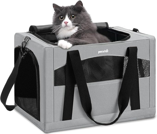 Pecute Cat Carrier Stable, Pet Carrier with Privacy Partition,Gray | Safe For Car Travel, Stable Steel Frame, Soft-Sided Pet Carrier Bag For Dogs And Cats Up To 11lbs, Foldable Design.