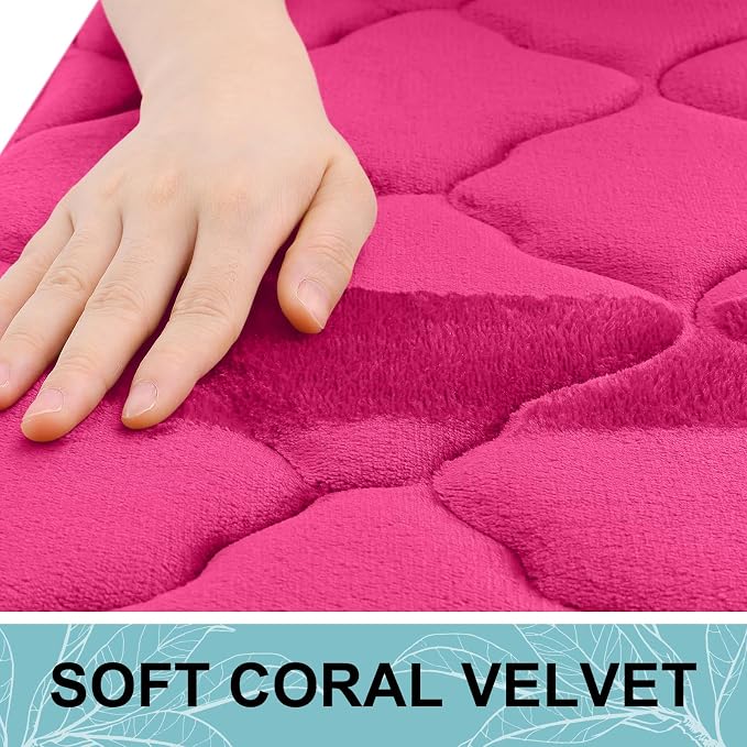 OLANLY Memory Foam Bath Mat Rug 59x24, Ultra Soft Bathroom Rugs, Deep Pink | Thick Absorbent Carpet, Non-Slip Backing, Machine Washable, for Bathroom Floor, Tub, Shower and Home Decor Accessories