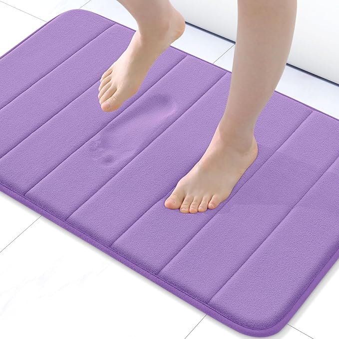Buganda Memory Foam Bath Mat 24 x 16, Ultra Soft Absorbent Bathroom Rugs | Lavender, Machine Washable Quick Dry Bath Mats for Bathroom Floor, Shower and Tub, Home Decor Accessories