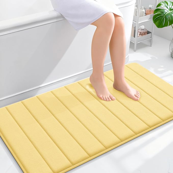 OLANLY Memory Foam Long Bathroom Rugs Runner 44x24, Super Soft Absorbent | Yellow, Quick Dry Bath Mat, Machine Washable Shower Floor Rugs, Bathmat Carpet for Bathroom Floor, Tub and Shower