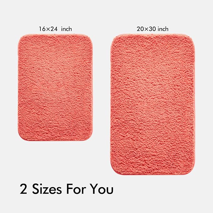 MIULEE Living Coral Bathroom Rugs Set 2 Piece Soft Bath Mats 16x24+20x30 in | Soft Absorbent Microfiber Bath Rugs, Non Slip, Quick Dry, Fluffy Bath Rugs for Bathroom Floor Tub Showers, Machine Washable