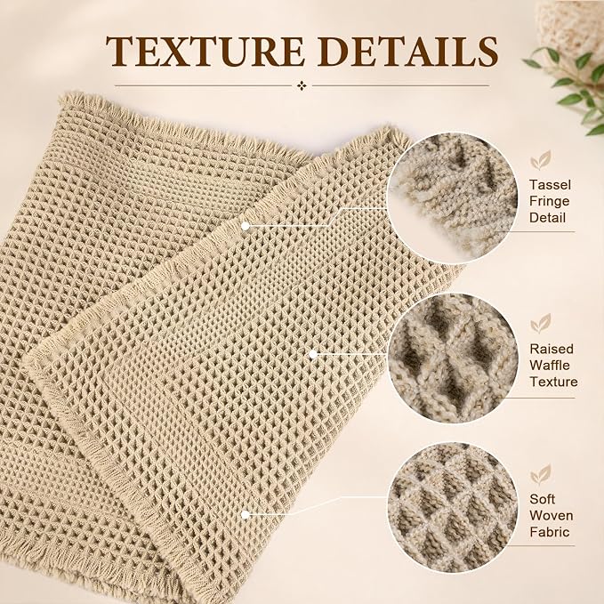 Waffle Bath Mat, Non Slip Bathroom Rugs Mats Set, Super Absorbent Quick Dry Bath Mats for Bathroom, Machine Washable Boho Rugs with Tassels,17"x24"+24"x36"+24"x48" (Brown)