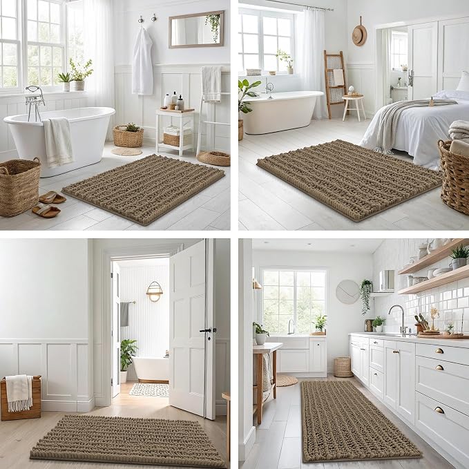 Smiry Bathroom Rugs 59X20, Extra Soft Rubber Backing Chenille Bath Mats | Camel Machine Washable Non Slip Quick Dry Bath Mats for Bathroom Floor, Tub, Shower, Home Decor Accessories