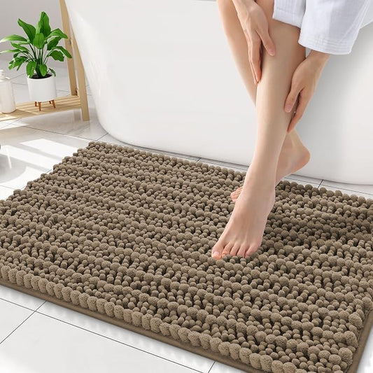 Smiry Bathroom Rugs 34X21, Extra Soft Rubber Backing Chenille Bath Mats | Camel Machine Washable Non Slip Quick Dry Bath Mats for Bathroom Floor, Tub, Shower, Home Decor Accessories