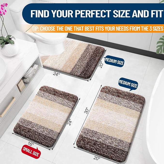 OLANLY Small Bathroom Rugs 24x16, Extra Soft Absorbent Microfiber Bath Rugs | Brown, Non-Slip Quick-Drying Rubber Backing, Washable Plush Bath Mat for Floor, Tub and Shower, Home Decor Accessories