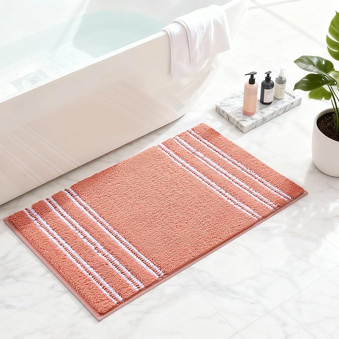 Kmson Bathroom Rugs Mat, 20"x32" Ultra Soft Washable Shaggy Chenille Bath Rugs, Non-Slip Fluffy Thick Water Absorbent Microfiber Mat for Bathtub, Sink and Shower, Pink