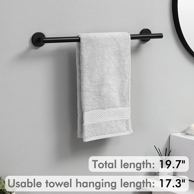 KES 17.3-Inch Towel Bar for Bathroom, Hand Towel Holder, Bathroom Towel Rack Wall Mount SUS304 Stainless Steel Matte Black, Total Length 19.7 Inch, A2000S50B-BK