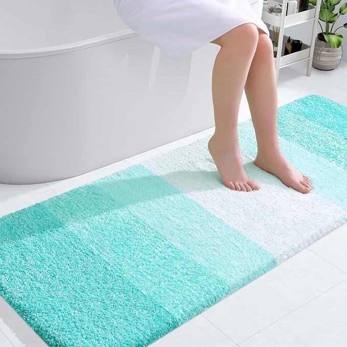 OLANLY Bathroom Runner Rug 54x24, Extra Soft Absorbent Microfiber Bath Rugs | Teal, Non-Slip Quick-Drying Rubber Backing, Machine Washable Long Bath Mat for Floor, Tub and Shower, Home Decor Accessories