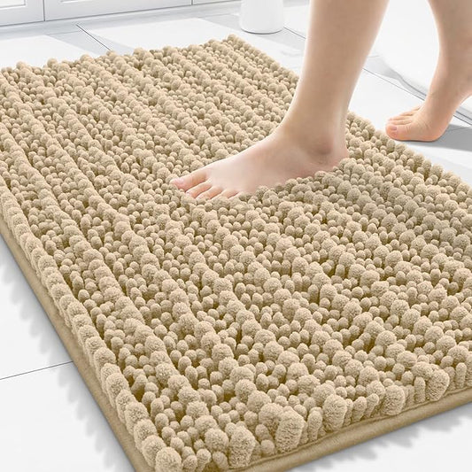 Smiry Bathroom Rugs 30X20, Extra Soft Rubber Backing Chenille Bath Mats | Beige Machine Washable Non Slip Quick Dry Bath Mats for Bathroom Floor, Tub, Shower, Home Decor Accessories