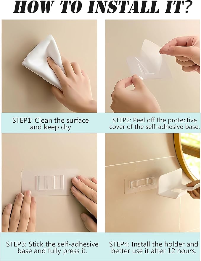 Hair Dryer Holder with Wire Hook, Self Adhesive Wall Mount | Universal storage rack fits most brand blow dryers, ideal for bathroom organization