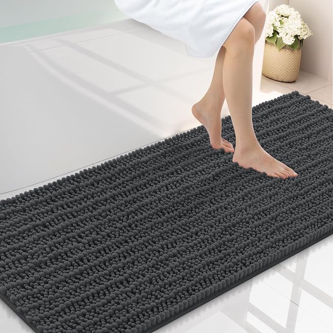 Smiry Bathroom Rugs 59X24, Extra Soft Rubber Backing Chenille Bath Mats | Dark Grey Machine Washable Non Slip Quick Dry Bath Mats for Bathroom Floor, Tub, Shower, Home Decor Accessories
