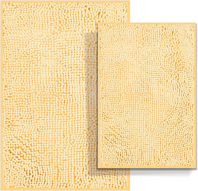 Bathroom Rugs Set 2 Piece Bath Mats Non Slip for Bathrooms, Thick Soft Chenille Rug Set, Ultra Absorbent Bath Carpet, Shaggy Floor Mat, Cream, 20"x32" & 16"x24"