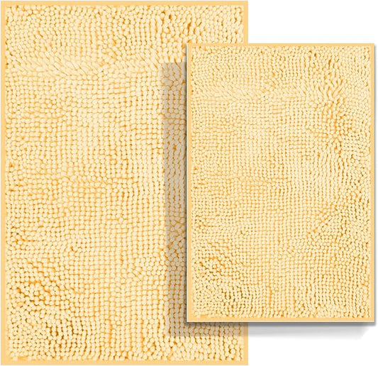 Bathroom Rugs Set 2 Piece Bath Mats Non Slip for Bathrooms, Thick Soft Chenille Rug Set, Ultra Absorbent Bath Carpet, Shaggy Floor Mat, Cream, 20"x32" & 16"x24"