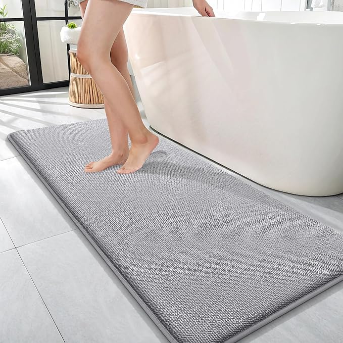 OLANLY Memory Foam Bathroom Runner Rug 47x17, Absorbent Long Bath Mat, Grey | Soft Quick Dry Bath Rugs, Non-Slip Carpet, Machine Washable Mat for Bathroom Floor, Tub and Shower, Home Decor Accessories