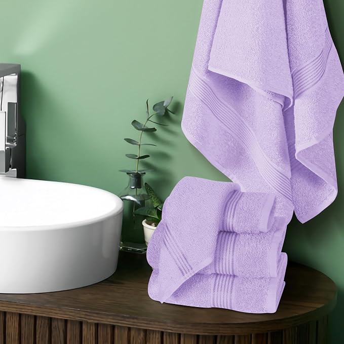Ultra Soft 6 Pack Cotton Towel Set, Contains 2 Bath Towels 28x55 inch, 2 Hand Towels 16x24 inch & 2 Wash Coths 12x12 inch, Ideal for Everyday use, Compact & Lightweight - Dark Purple
