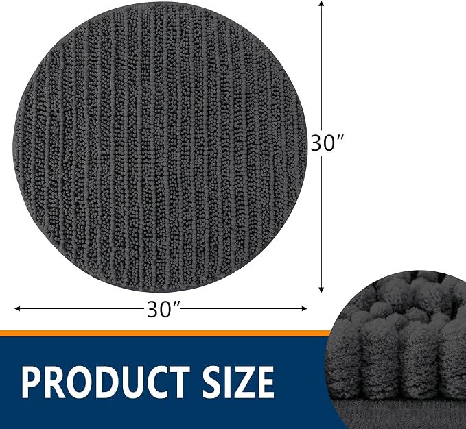 Smiry Bathroom Rugs Round 30X30, Extra Soft Rubber Backing Bath Mats | Dark Grey Machine Washable Non Slip Quick Dry Bath Mats for Bathroom Floor, Tub, Shower, Home Decor Accessories