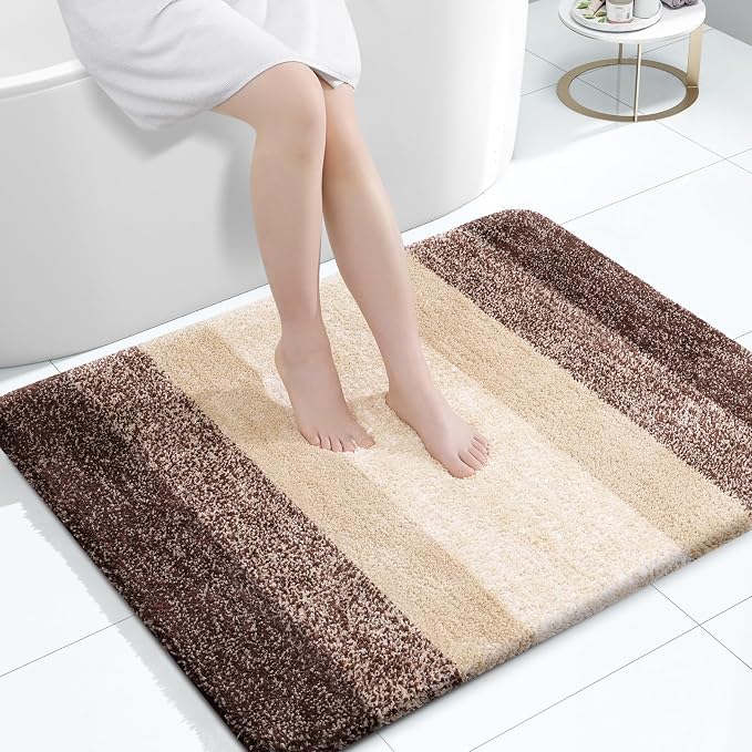 OLANLY Large Bathroom Rugs 40x32, Extra Soft Absorbent Microfiber Bath Rugs | Brown, Non-Slip Quick-Drying Rubber Backing, Washable Plush Bath Mat for Floor, Tub and Shower, Home Decor Accessories