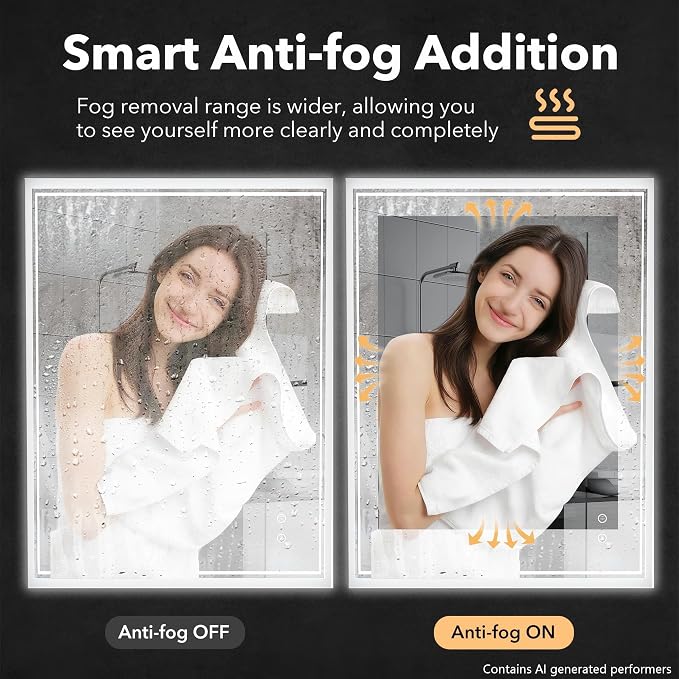 LED Mirror for Bathroom,30"x36"Lighted Vanity Mirror with Anti-Fog, IP44 Waterproof, 3 Colors Dimmable, Backlit, Memory Function, Touch Control Wall Mount Bathroom Mirror, Horizontal/Vertical