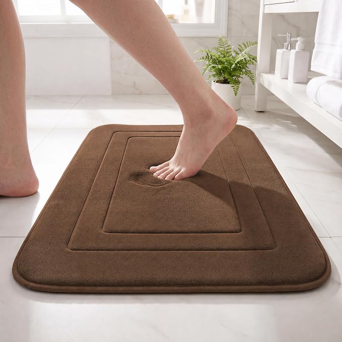 Cupic Cupid Memory Foam Bath Mat 20"×32", Non Slip Bathroom Rugs, Brown | Soft Touch, Cushioned Comfort, Non Slip Bathroom Mat, Super Absorbent & Quick Dry, Machine Washable for Shower, Tub & Vanity